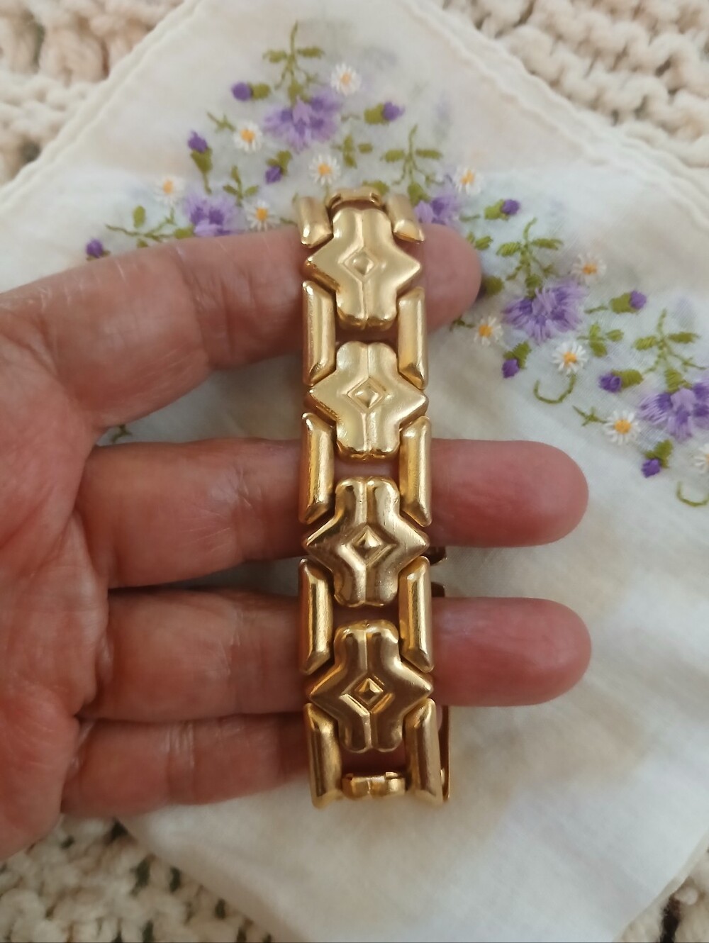 Vintage Gold Aluminum Panel Link Bracelet 7.5" Long Germany